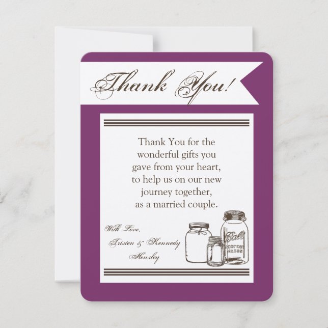 Tarjeta De Agradecimiento 4x5 FLAT Gracias Card Mason Jar Country Rustic (Anverso)