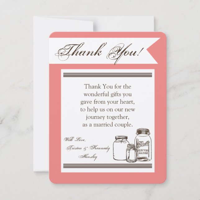 Tarjeta De Agradecimiento 4x5 FLAT Gracias Card Mason Jar Country Rustic (Anverso)