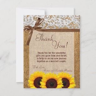 Tarjeta De Agradecimiento 4x5 FLAT Gracias Card Sunflower Lace Burlap Coun