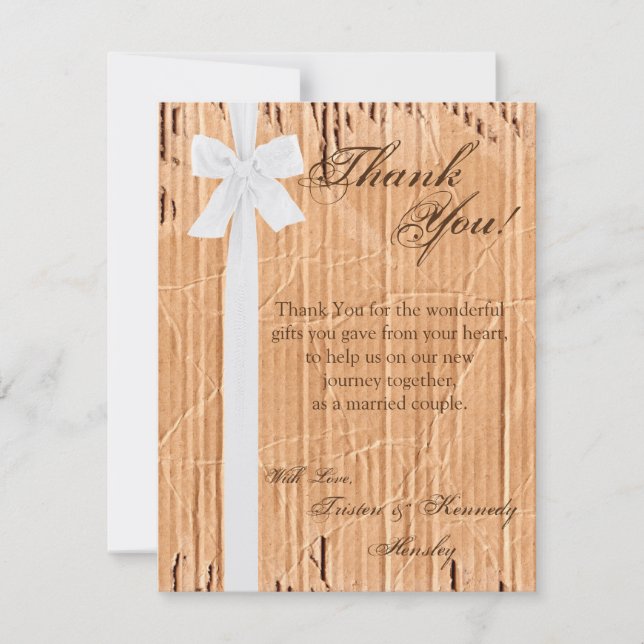 Tarjeta De Agradecimiento 4x5 FLAT Gracias Cardboard Flap White Ribbo (Anverso)