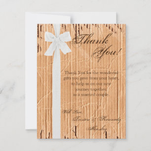 Tarjeta De Agradecimiento 4x5 FLAT Gracias Cardboard Flap White Ribbo