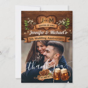 Tarjeta De Agradecimiento 5º Aniversario de Bodas de Madera Foto Gracias Chi
