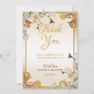 Tarjeta De Agradecimiento 50º Aniversario de Boda Floral Marco de Purpurina 