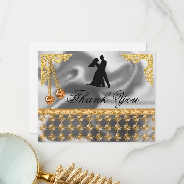 Tarjeta De Agradecimiento 50.ª fiesta de cumpleaños Naranja Hearts Gem, grac (Anverso/Reverso In Situ)