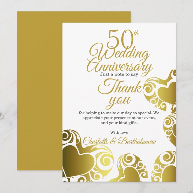 Tarjeta De Agradecimiento 50.º Boda Aniversario Fiesta Corazón (Anverso / Reverso)