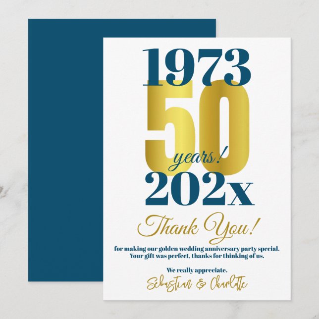 Tarjeta De Agradecimiento 50.º Boda Aniversario Fiesta Gracias (Anverso / Reverso)