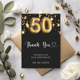 Tarjeta De Agradecimiento 50.º cumpleaños estrellas de oro negro