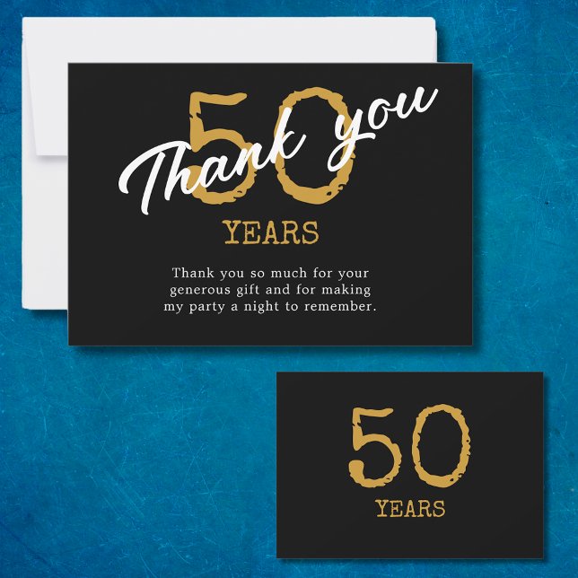 Tarjeta De Agradecimiento 50.º Cumpleaños Retro Negro Y Oro (50th Birthday Retro Black And Gold Thank You Card
)