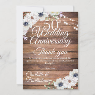 Tarjeta De Agradecimiento 50 Aniversario de Boda Floral Rústico