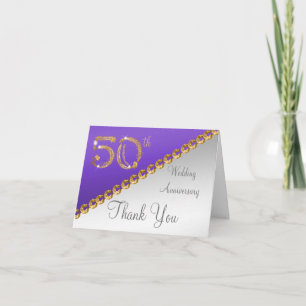 Tarjeta De Agradecimiento 50 Aniversario de Plata y Oro, Morado Gracias
