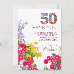Tarjeta De Agradecimiento 50 años floral moderna fiesta de 50 años