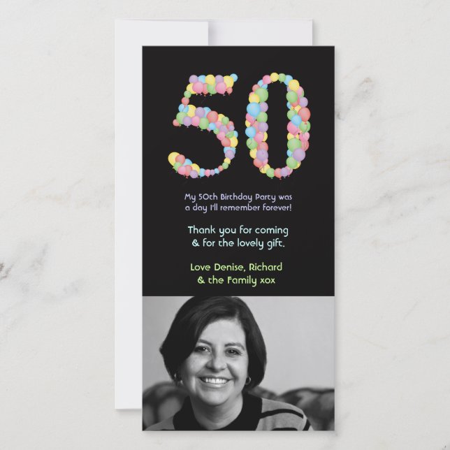 Tarjeta De Agradecimiento 50.o Los globos del cumpleaños le agradecen (Anverso)