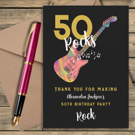 Tarjeta De Agradecimiento 50 Rocks Oro Negro Rosado 50 cumpleaños