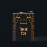 Tarjeta De Agradecimiento 50th 1920's Birthday black photo Thank you<br><div class="desc">On front: Elegant faux gold and glam for a retro style birthday party! An art deco style birthday party thank you card in faux gold and black. Decorated with a 1920's art deco style frame. Template for your name, age and the text: Thank You Inside: Template for Your thank you...</div>