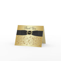 50th Anniversary Black Gold Floral Thank You Card
