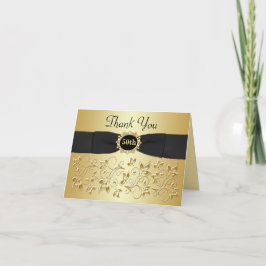 Tarjeta De Agradecimiento 50th Anniversary Black Gold Floral Thank You Card