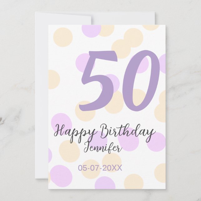 Tarjeta De Agradecimiento 50th birthday add name date purple orange polkadot (Anverso)