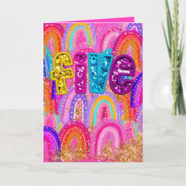 Tarjeta De Agradecimiento 5to Cumpleaños Lindo Rosa Brillante Arcoíris Lente