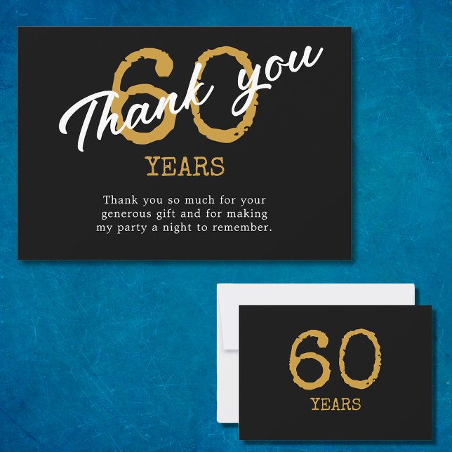 Tarjeta De Agradecimiento 60.º Cumpleaños Retro Negro Y Oro (60th Birthday Retro Black And Gold Thank You Card
)