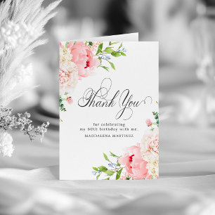 Tarjeta De Agradecimiento 60.º cumpleaños Rubor Pink Peony Floral doblado