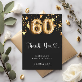 Tarjeta De Agradecimiento 60 años estrellas de oro negro