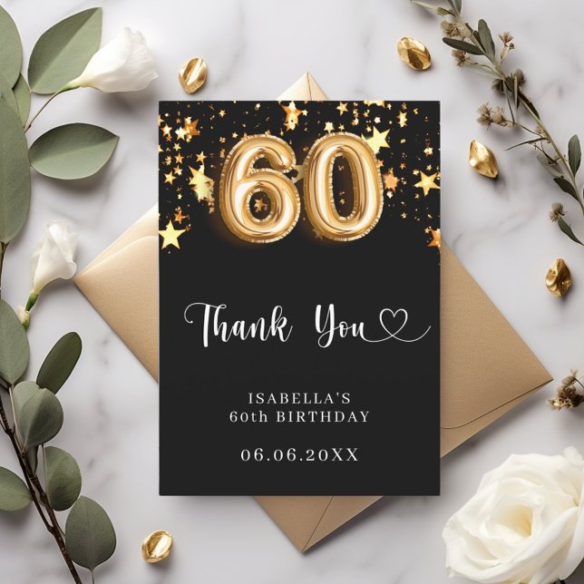 Tarjeta De Agradecimiento 60 años estrellas de oro negro (Subido por el creador)