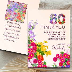Tarjeta De Agradecimiento 60 años floral moderna fiesta de 60 años