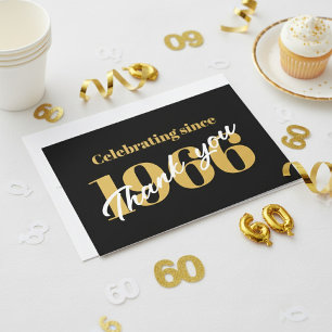 Tarjeta De Agradecimiento 60 cumpleaños 1966 Retro Negro Y Dorado