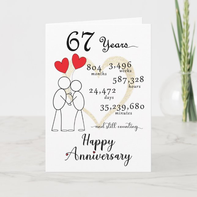 Tarjeta De Agradecimiento 67.º Aniversario Boda con globos cardíacos (Anverso)