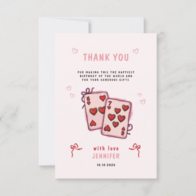 Tarjeta De Agradecimiento 6 7 Birthday for Girls, Pink Six Seven Kids Party  (Anverso)