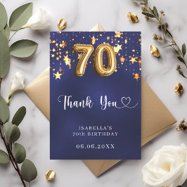 Tarjeta De Agradecimiento 70.º cumpleaños estrellas de oro azul marino