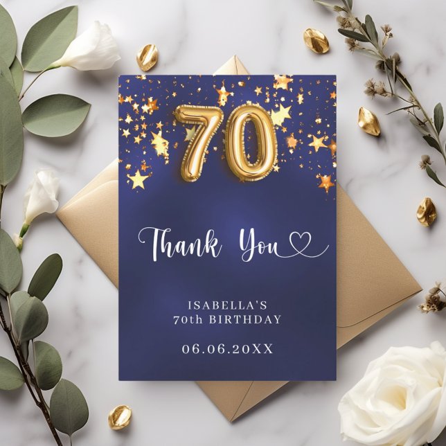 Tarjeta De Agradecimiento 70.º cumpleaños estrellas de oro azul marino (Subido por el creador)