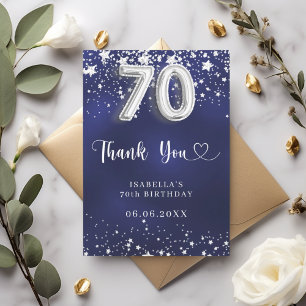 Tarjeta De Agradecimiento 70 años estrellas de plata azul marino