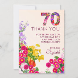 Tarjeta De Agradecimiento 70 años floral moderna fiesta de 70 años