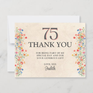 Tarjeta De Agradecimiento 75º cumpleaños de Floral - Elegante flor silvestre