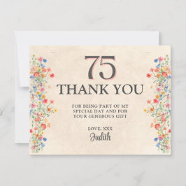 Tarjeta De Agradecimiento 75º cumpleaños de Floral - Elegante flor silvestre