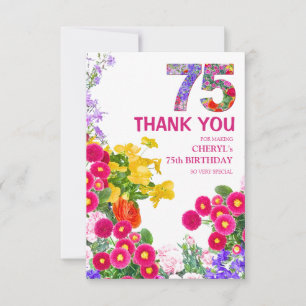 Tarjeta De Agradecimiento 75 años Jardín Floral Elegante – Cumpleaños 75