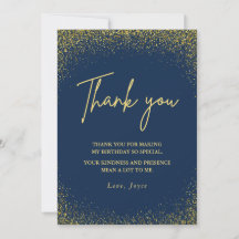 Tarjeta de agradecimiento 75 cumpleaños Gold Navy