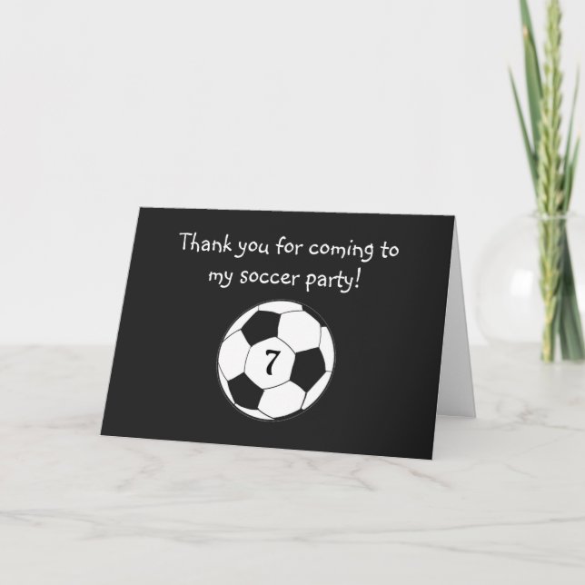 Tarjeta De Agradecimiento 7th Birthday Soccer Sports Boys Kids Black (Anverso)