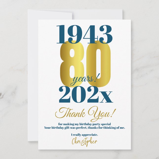 Tarjeta De Agradecimiento 80.ª fiesta de cumpleaños gracias (Anverso)