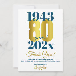 Tarjeta De Agradecimiento 80.ª fiesta de cumpleaños gracias