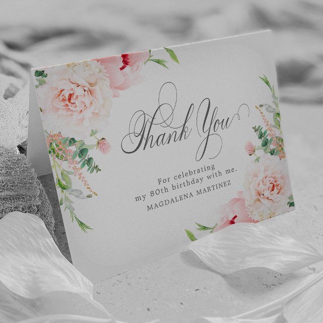 Tarjeta De Agradecimiento 80.ª foto de cumpleaños Rubor Pink Floral plegado (Subido por el creador)