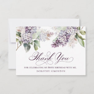 Tarjeta De Agradecimiento 80.º cumpleaños Flor Primavera Lilac Púrpura