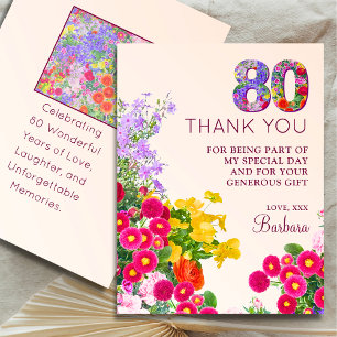 Tarjeta De Agradecimiento 80 años floral moderna fiesta de 80 años