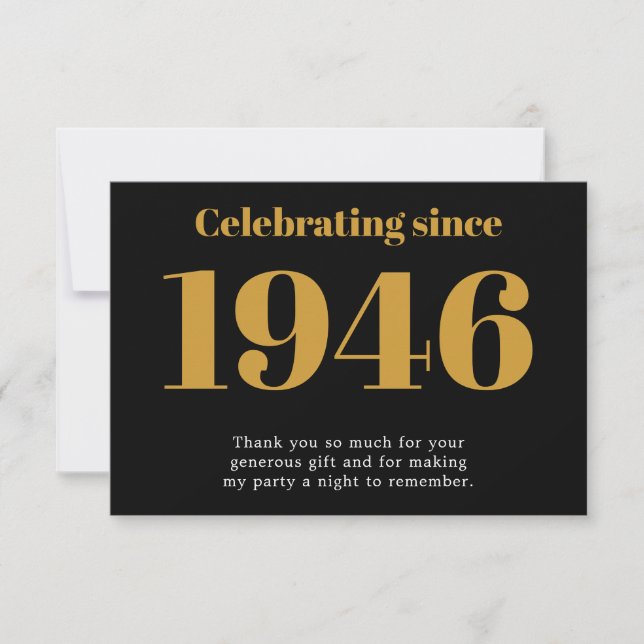 Tarjeta De Agradecimiento 80th Birthday 1946 Retro Black And Gold (Anverso)