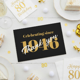Tarjeta De Agradecimiento 80th Birthday 1946 Retro Black And Gold
