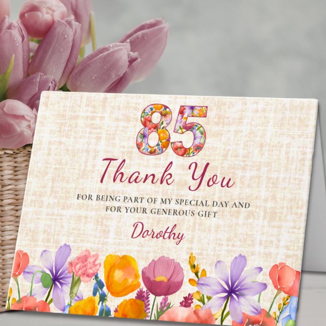 Tarjeta De Agradecimiento 85th Birthday - Elegant Floral Number 85 Years  (Subido por el creador)