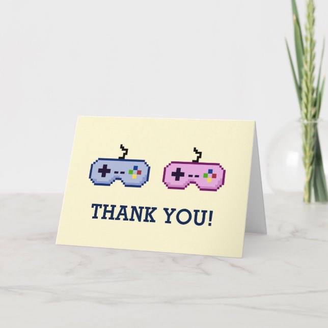 Tarjeta De Agradecimiento 8 bits Género de jugador revelar gracias (Anverso)