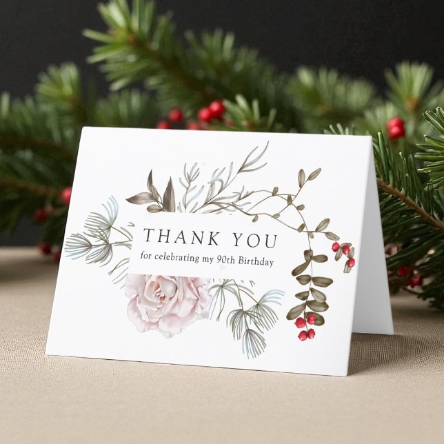 Tarjeta De Agradecimiento 90.º cumpleaños Floral de invierno gracias (Subido por el creador)