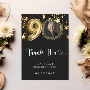 Tarjeta De Agradecimiento 90.º cumpleaños foto de estrellas de oro negro